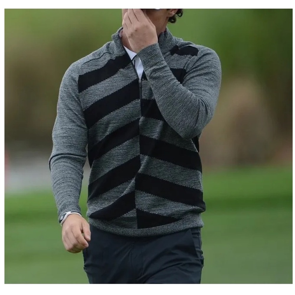 Nike Golf Merino Wool Blend Quarter Zip Sweater Gray Chevron S ASO Rory McIloy